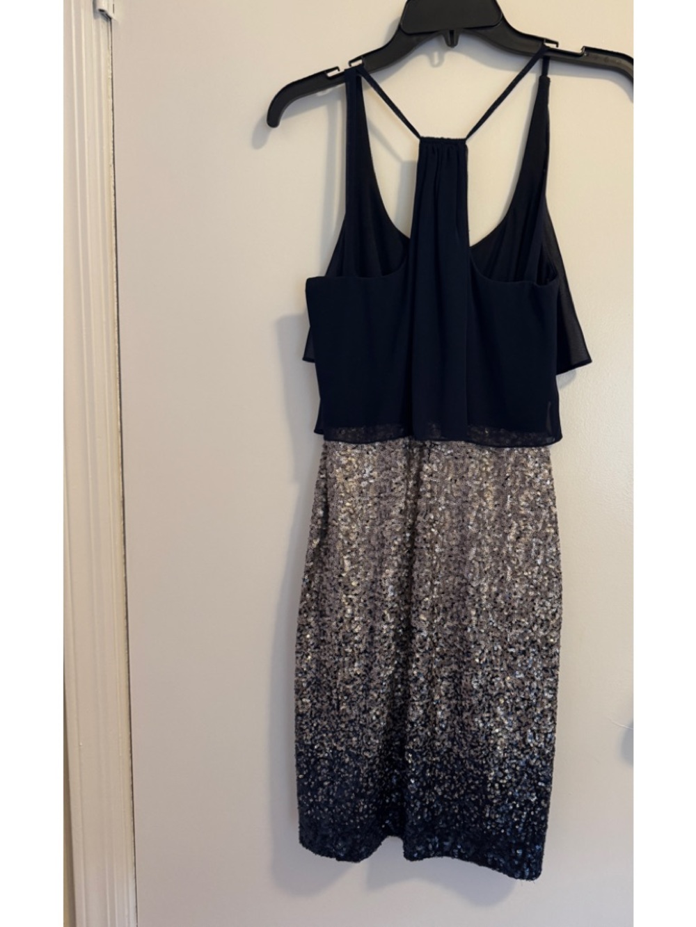 Sleeveless Navy and Silver Sequin Ombre Cocktail Dress